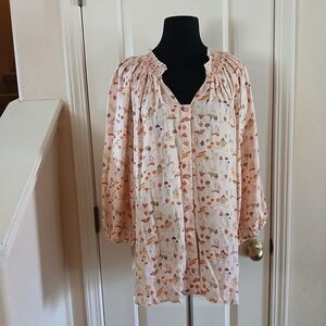 NWT WallpapHER Multicolor Mushroom Print Peasant Blouse XXL Cottagecore Granola